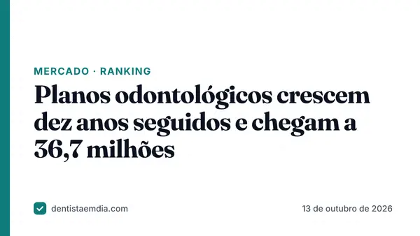 Capa com faixa verde-petróleo da editoria Mercado, manchete sobre os beneficiários de planos odontológicos de 2016 a 2026 e a marca Dentista em Dia