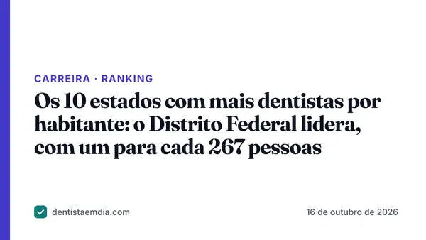 Capa com faixa índigo da editoria Carreira, manchete sobre os 10 estados com mais dentistas por habitante e a marca Dentista em Dia